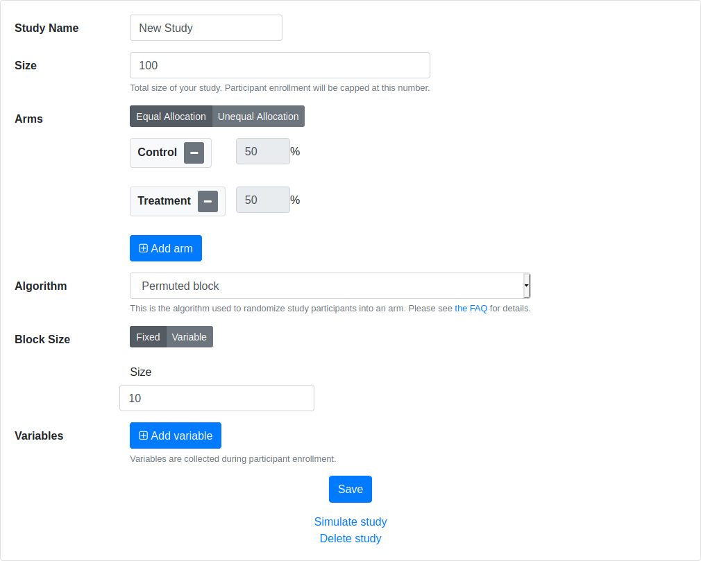 Select randomization options